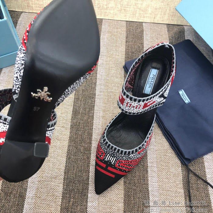 PRADA普拉達 2019早春 T臺走秀 網紅同款 刺繡系列 春夏時尚 高跟尖頭單鞋  ljl1032